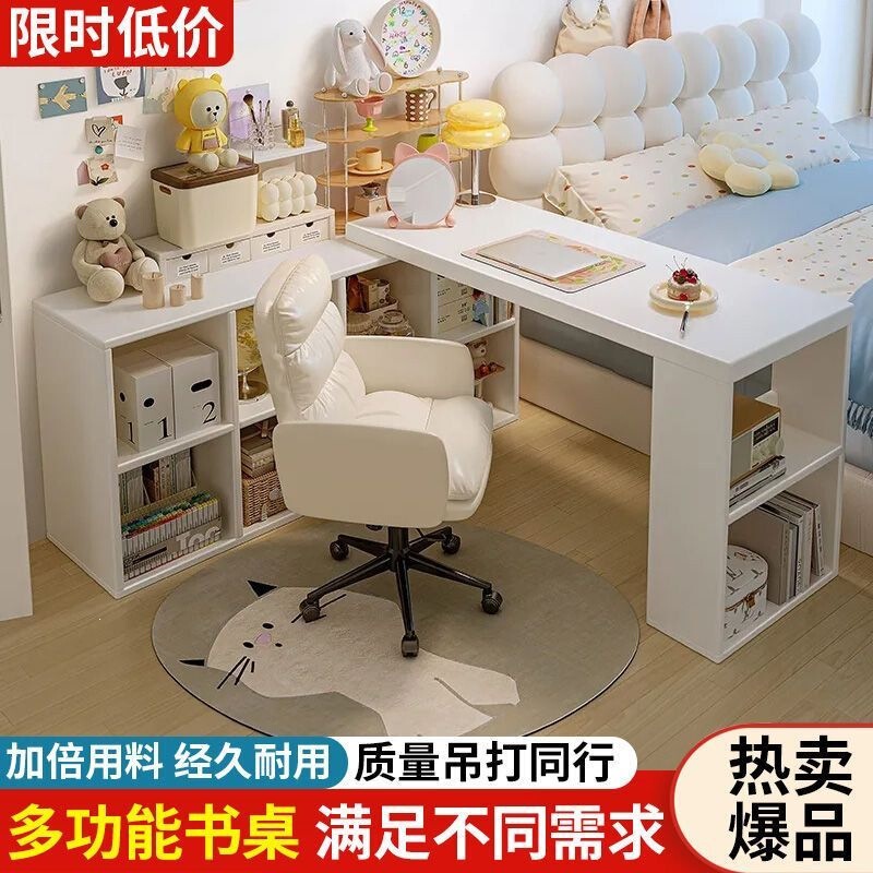Popular Corner Integrated L-Shaped Computer Desk, Study Desk for Home Use, Bedroom Vanity Table, Bookshelf