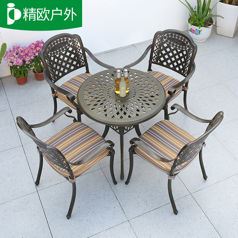 Mesa y silla al aire libre Jardín de la tarde Mesa y silla de té Combinación de mesa y silla de té anti-oxidable Mesa y silla de aluminio fundido Mesa y silla de barbacoa