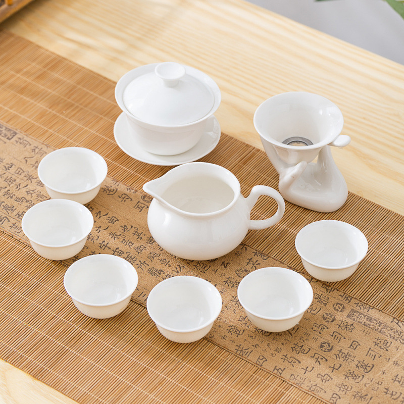 Cuenco de cubierta de porcelana de hueso, grasa de cordero, juego completo de té Chaoshanfu, simple ceremonia de té casera, tetera de té image 10