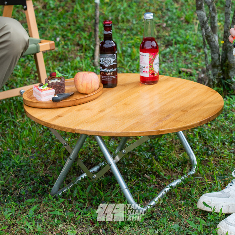 Explorer outdoors Bamboo Folding table Camping furniture Table vehicle household circular Foldable Camp Picnic tables