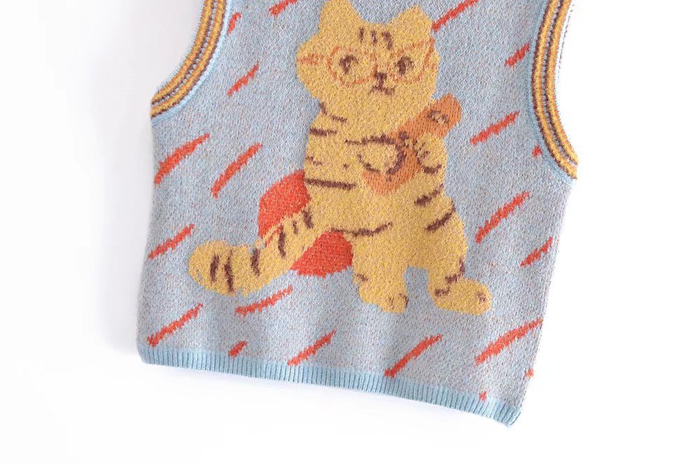 Animal Pattern Printed Knitted Vest NSXFL115232