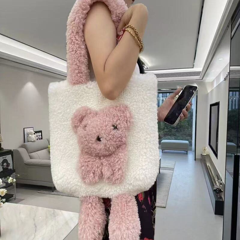 新款考拉熊毛绒托特女士单肩包大容量女可爱卡通小熊斜挎手提包包|undefined