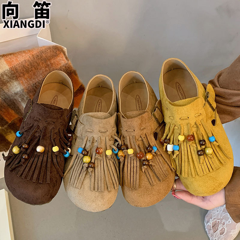 牛皮版软底勃肯鞋子女款袋鼠鞋2025秋季新款一脚蹬单鞋休闲豆豆鞋|undefined