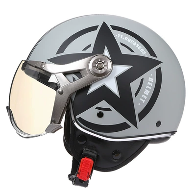 helmet four-season universal men's and | Motosiklet kaskı (dəbilqə) - gray-five-pointed-star-original-transparent-lens-the-tea-lens-in-the-picture-is-for-display-only-m