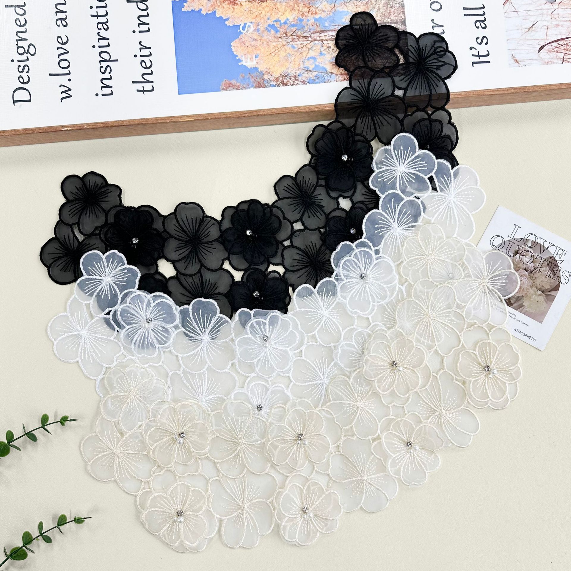 Flores bordadas negras de alta calidad collar de encaje soluble en agua flor decoración delantera de ropa DIY accesorios collar hecho a mano