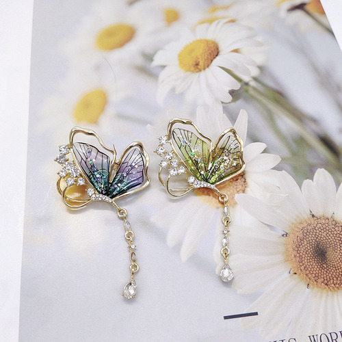 Cross-border butterfly brooch translucent rhinestone insect corsage high-end design pin clothing accessories wholesale