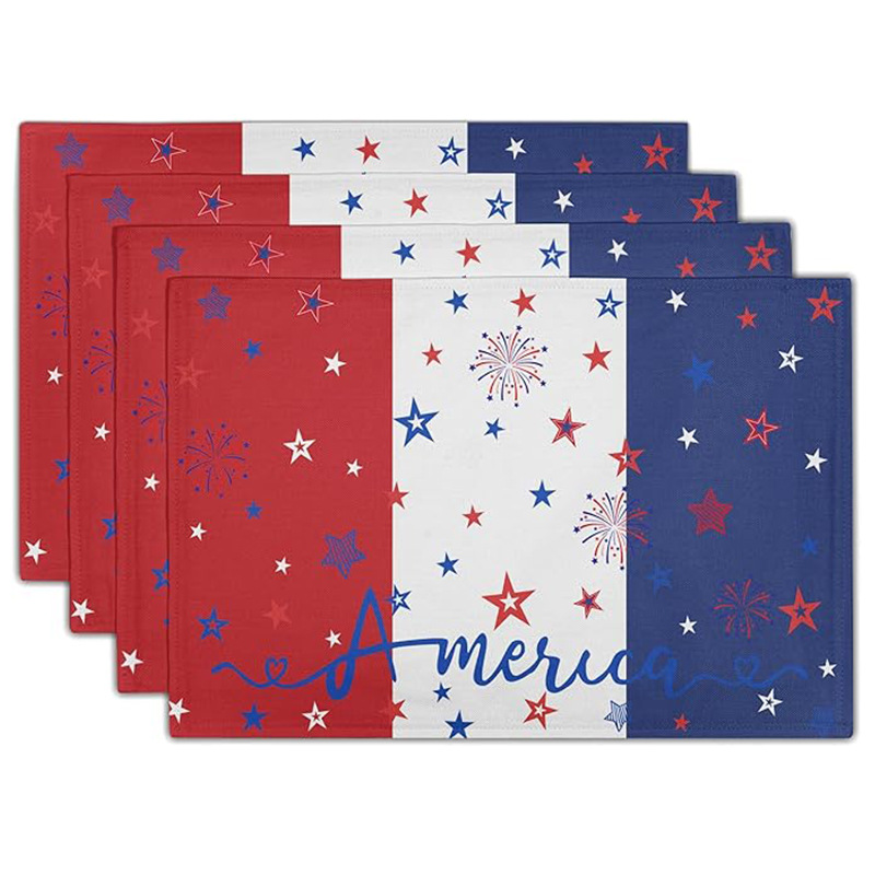 Transfronterizos lino almohadilla de mesa Aliexpress TEMU Amazon almohadilla de mesa cuadrada búfalo rojo almohadilla de Navidad Día de la Independencia