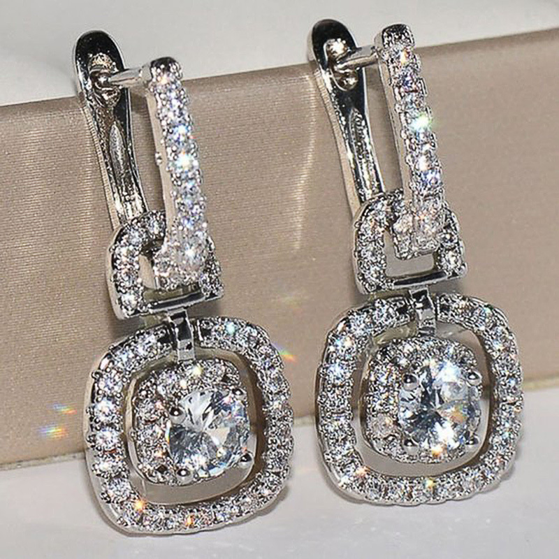 Fashion Ladies Shining Zircon Earrings Copper White Gold Plated Wholesale display picture 2