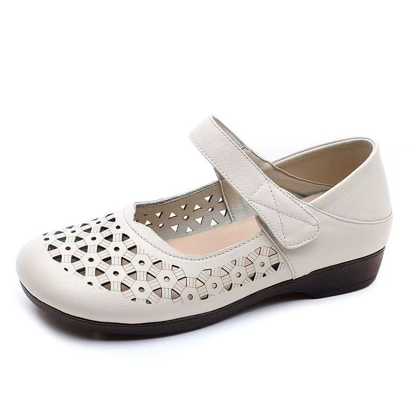 Velcro sandalias de tendón de toro transpirable antideslizante de mediana edad madre zapatos de mujer suave antideslizante hueco zapatos agujeros