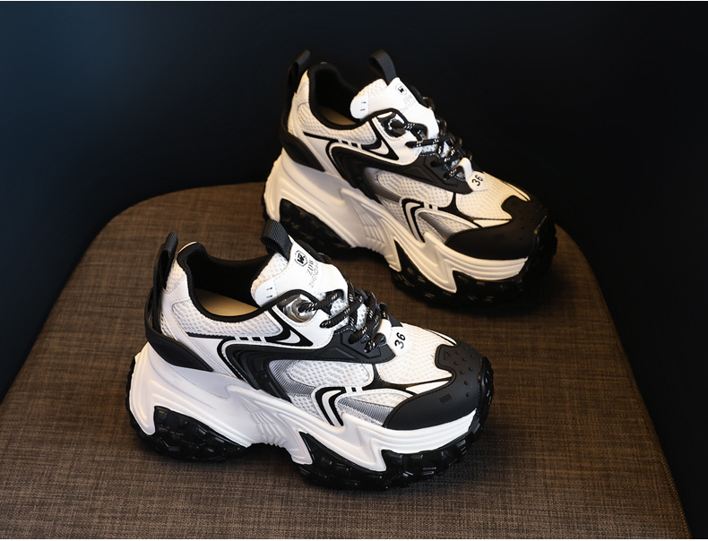 Giày sneaker nữ đế dày phối màu độn cao dáng người nhỏ lưới thoáng — Màu be chi tiết 7