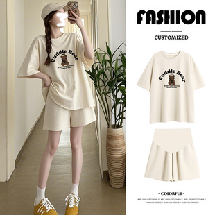 Pregnant Women's suit Summer Top Small Loose Summer Short-sleeved T-shirt New Summer Short Pants Two-piece Fashionable Set