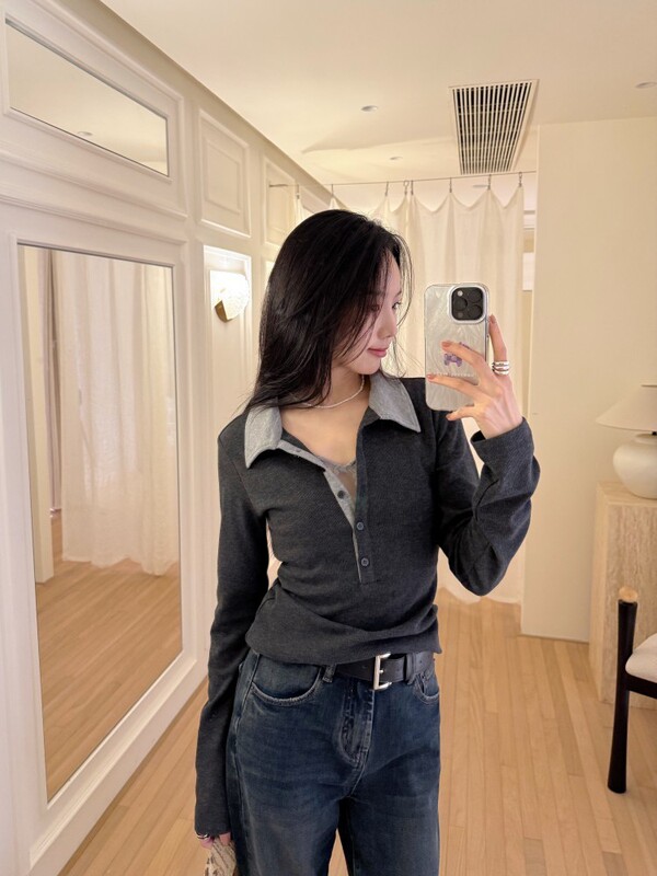 DIGM | 2025秋冬知性通勤蕾丝拼接撞色翻领羊毛针织衫女A09269|undefined