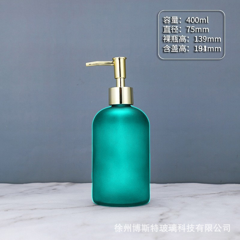 400ml; botella de arena azul + bomba de presión de cabeza de oro ABS; vidrio-2