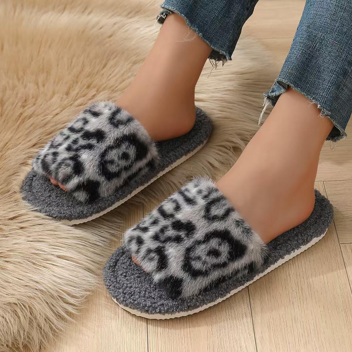 Baotou transfronterizo damas otoño invierno interior y exterior soleas cálidas de peluche zapatillas de algodón zapatillas de espuma EVA suela