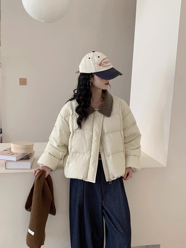 灯芯绒翻领白鸭绒羽绒服女2025冬季新款学院风韩系宽松短款小个子|undefined