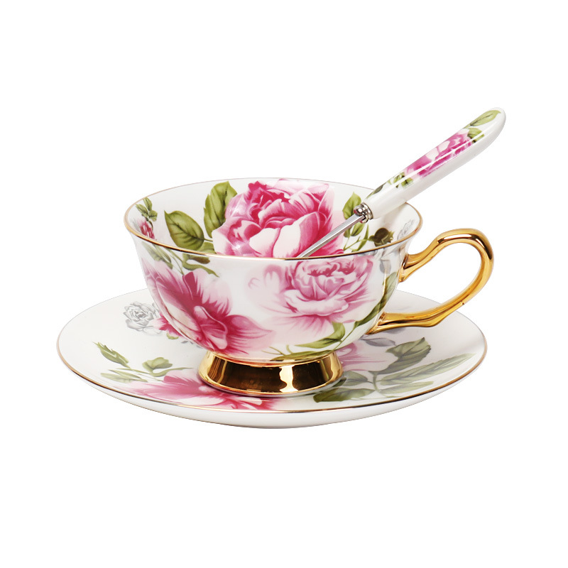 Estilo europeo de lujo ligero hueso China taza de café y platillo traje británico juego de té de la tarde de alta gama exquisita taza caja de regalo al por mayor