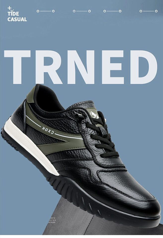 Giày thể thao nam da mềm đế mềm thoáng khí phối sọc, kiểu sneaker cổ thấp — màu trắng ngà, đen, Lớp đầu màu be 6002, Đen đầu lớp 6002 chi tiết 3