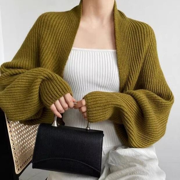 Bat Sleeve French Style Chanel Style Thick Needle Sweater Elegant Shawl Coat Women's Waistle Skirt Outer Knitted Cardigan Bat Sleeve French Style Chanel Style Thick Needle Sweater Elegant Shawl Coat Women's Waistle Skirt Outer Knitted Cardigan