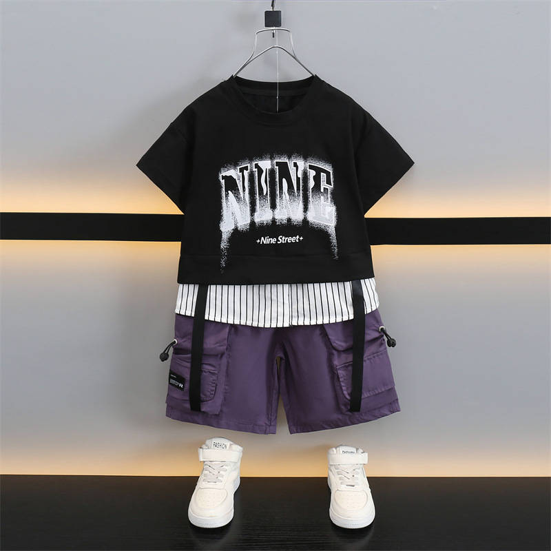 7297 Traje de ropa de verano para niños Ropa delgada de manga corta de verano para niños 2025 nueva moda estilo occidental ropa para niños de verano
