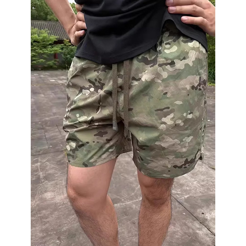 American Retro Camouflage Sports Shorts for Men, Summer Outdoor Lightweight Breathable Quick-Dry Three-Quarter Pants, Casual Four-Quarter Pants