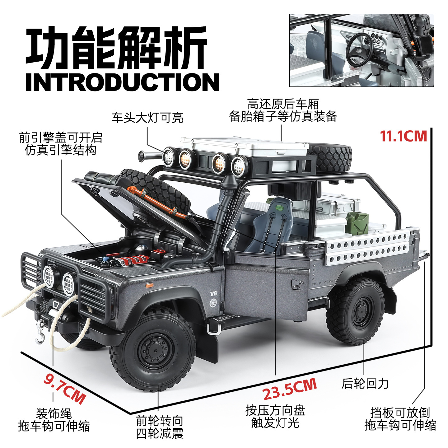1: 24 Land Rover Defender Off-road aleación adornos juguetes infantiles retroceso luz modelo de simulación recomendado al por mayor