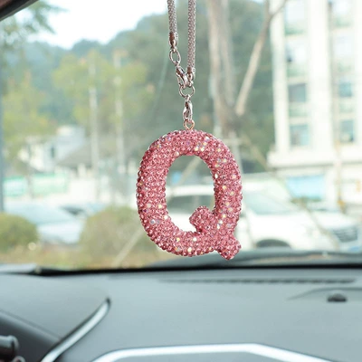 pendant ladies rhinestone car: Car hanging - q-letter-car-pendant-pink