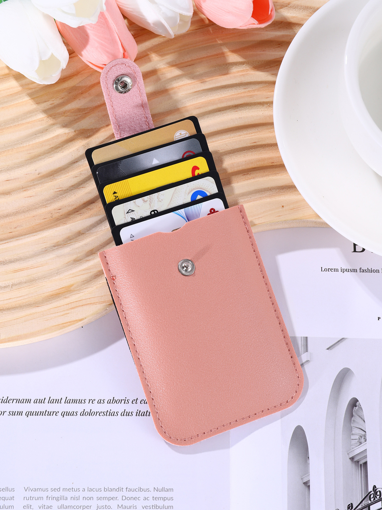 New in stock internet celebrity simple card holder men and women pull-out PU leather card holder ultra-thin card holder certificate holder multi-card position
