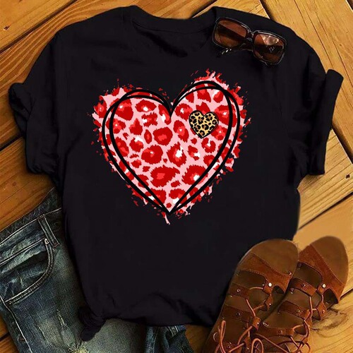 New Spring and Summer Love Letter Trend Print Crew Neck Large Size Cute Half Sleeve Simple Large Women's Clothing