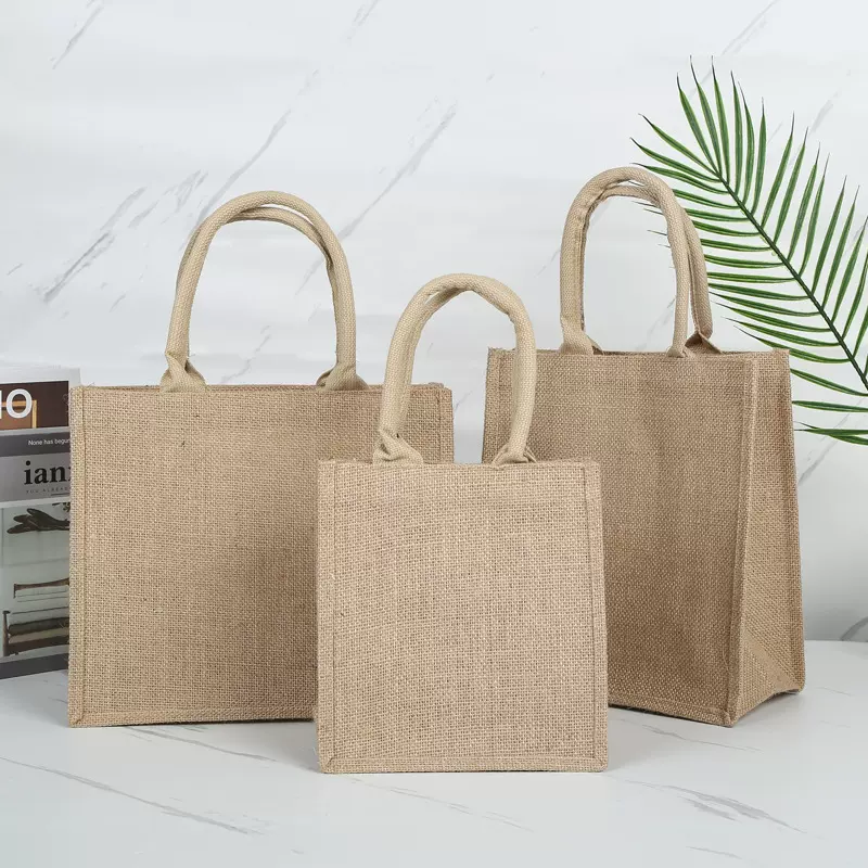 空白麻布袋定制 棉绳手提麻布包定做 复古覆膜粗麻手提购物黄麻袋