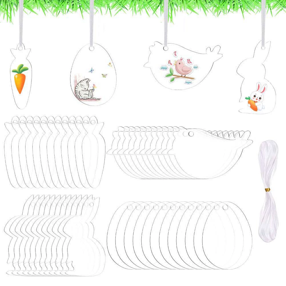 12PCS прозрачный акриловый пасхальный орнамент DIY кролик яйцо морковь пустые орнаменты Easter