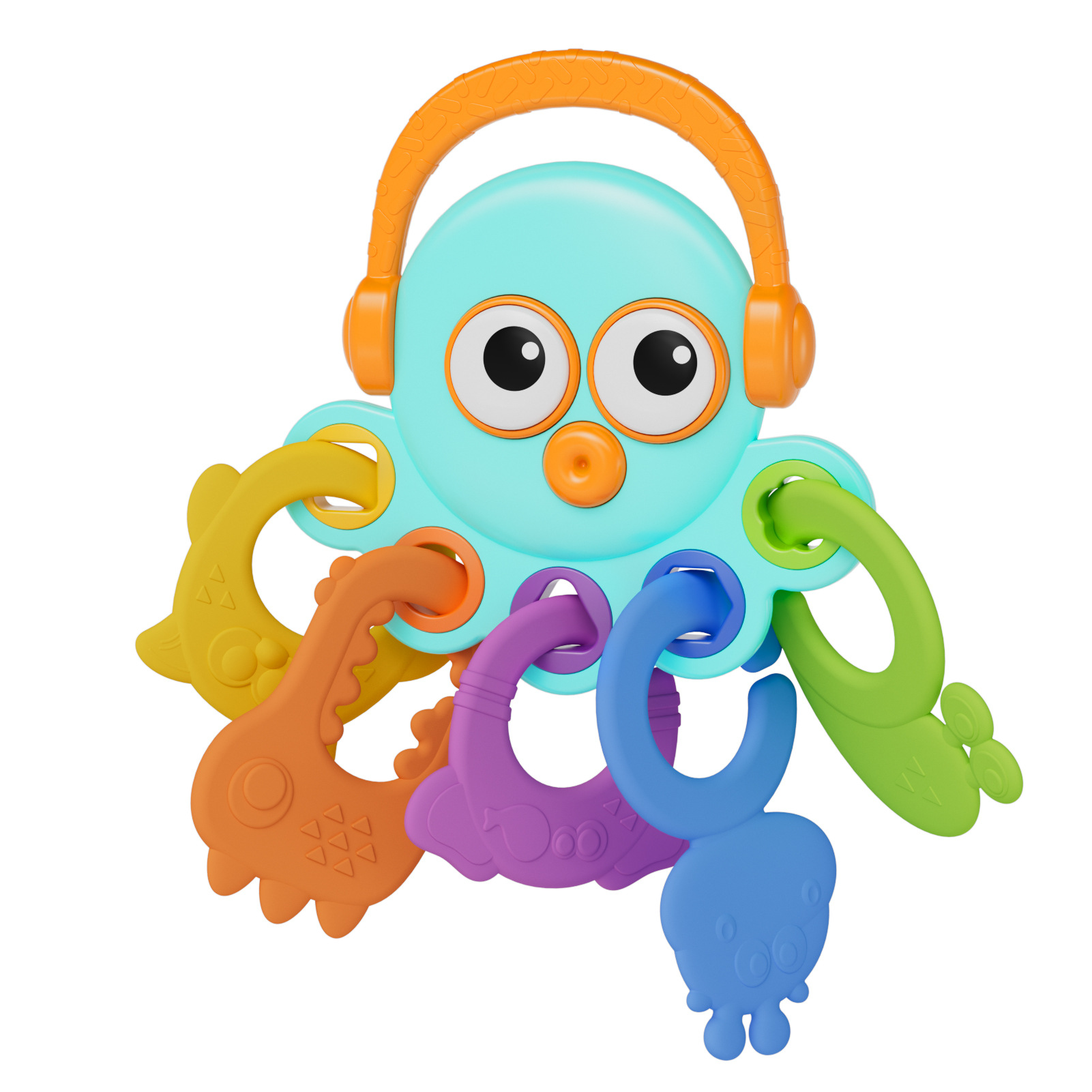 Juguetes educativos de sonajero de pulpo para bebés y niños pequeños transfronterizos, los bebés pueden morder pegamento suave, juguetes cognitivos de color de sonajero