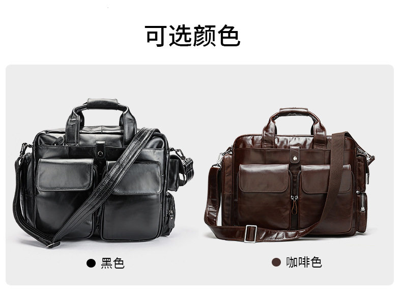Túi xách công sở da thật da bò lớp đầu chống mài mòn, túi đeo vai nam đựng laptop 15 inch — Da ngựa điên màu cà phê chi tiết 10