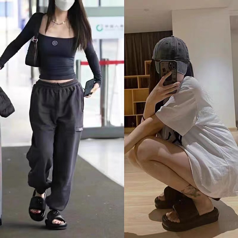 Mismo Estilo De Zapatillas De Globo Mate Pisando Heces Sintiendo Flor Cruzada Ropa De Abrigo Para Mujer Aumentada En Cm Chanclas De Fondo Grueso Mujer_voghion.com