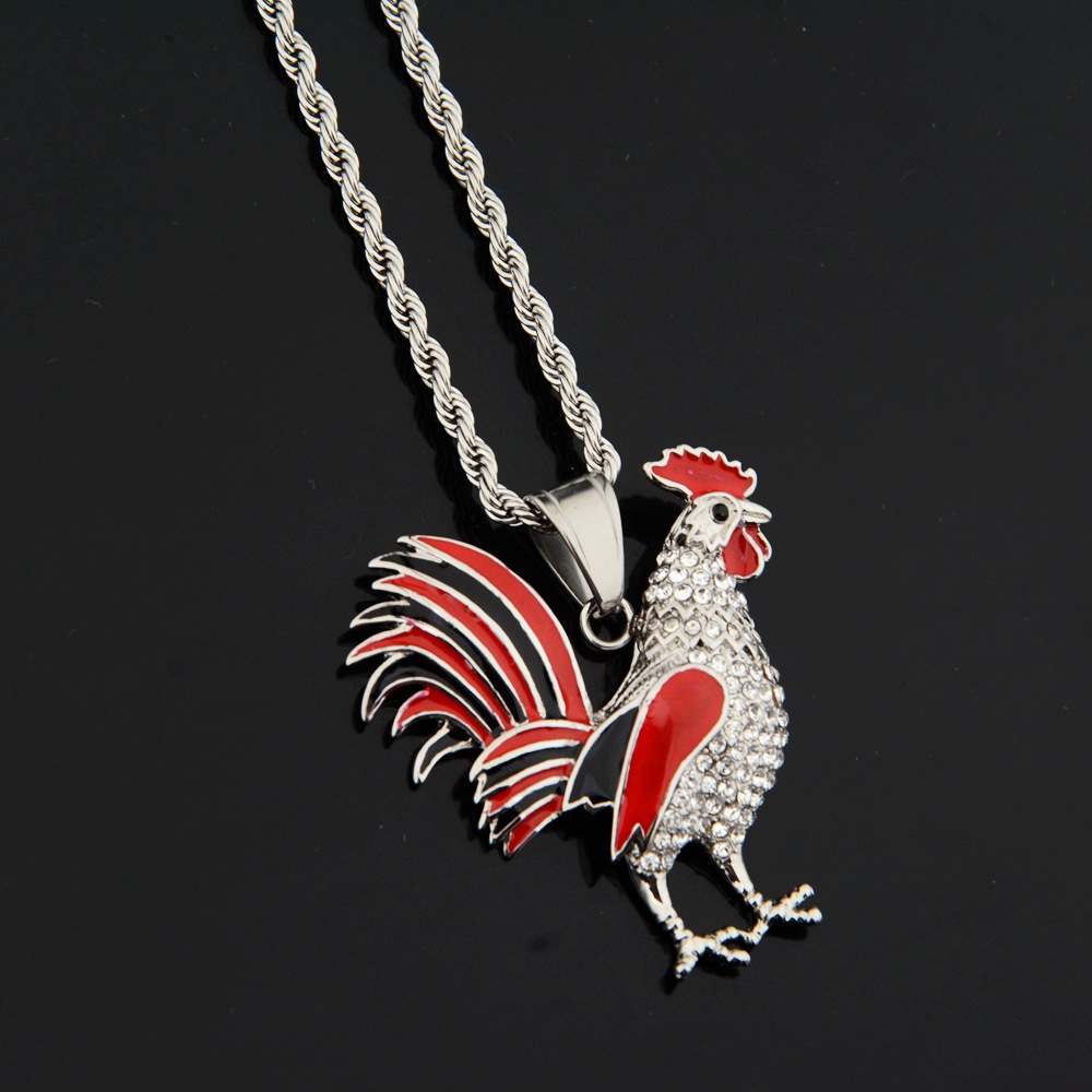 Titanium Steel Material Hip-Hop Retro Cock Titanium Steel Diamond Men's Pendant Necklace Men Pendant Necklaces
