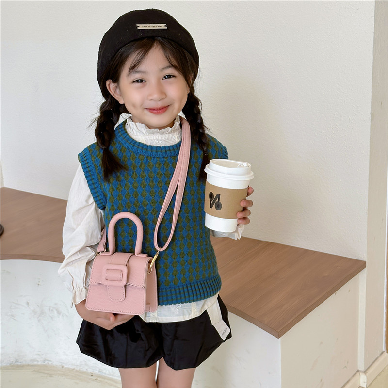 Bolsa para niños Otoño e Invierno Nueva moda europea y americana patrón de lychee mini bolsa de sillín retro hebilla de herradura bolso de las niñas