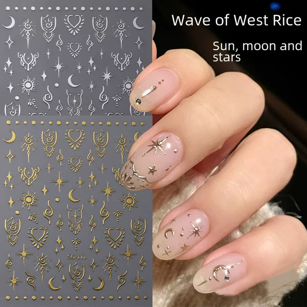 Cross-border bronzing nail art stickers Bohemian Sun Moon stars vintage totem sunset mirror nail stickers wholesale