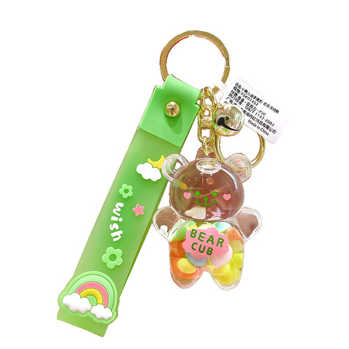 Cute Rainbow Acrylic Bear Floating Bottle Pendant Hook Creative Gift Shop Cartoon Car Keychain Ring