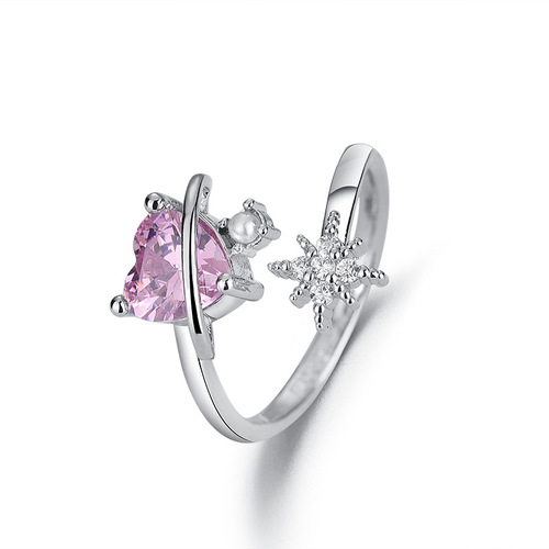 Internet celebrity hot selling original new love pink diamond hexagram open ring female princess dream girl romantic light luxury