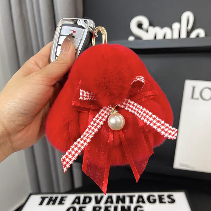 Cute imitación de conejo peludo arco pequeño conejo llavero de automóvil colgante in peluche muñeca mochila colgante