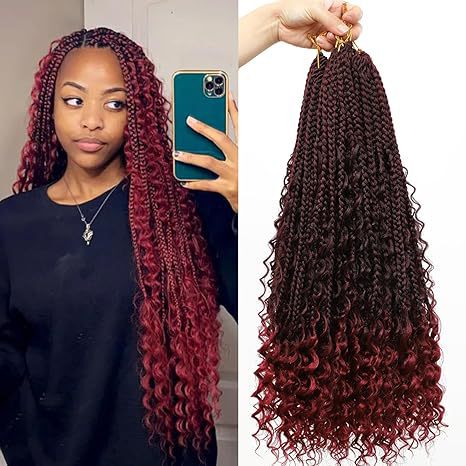 跨境欧美化纤假发Box Braids Bohemian Curly三股辫飞子钩针发辫|undefined