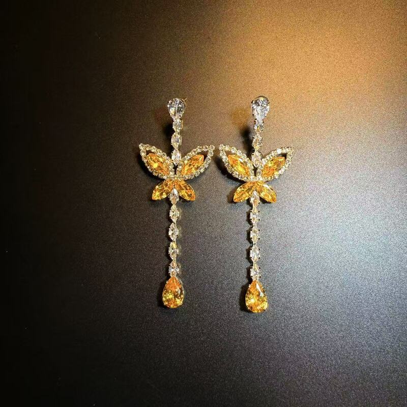 Blooming Olive Vintage Topaz Drop Yellow Butterfly Long Earrings Earrings Jewelry