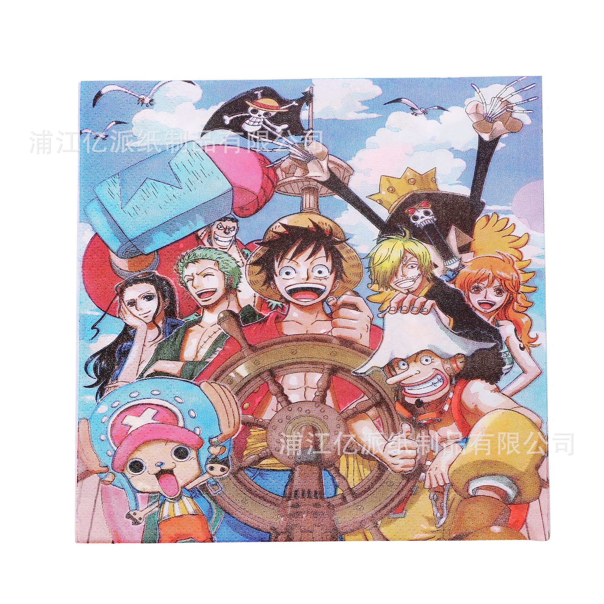 One Piece cubiertos de fiesta de cumpleaños bandeja de papel tazas toallas de papel globos pastel tapa cubiertos de fiesta de cumpleaños