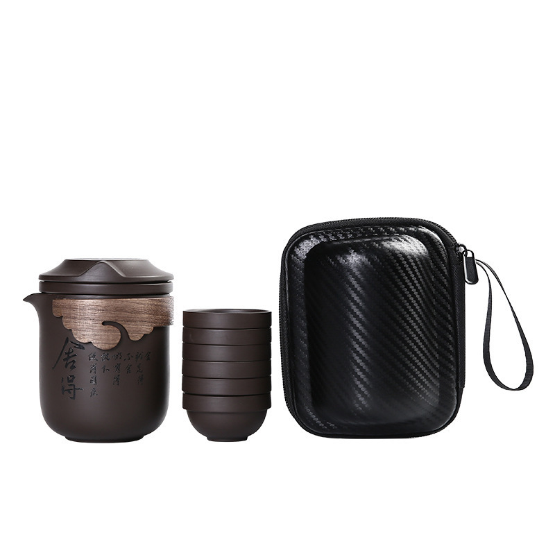 Juego de té de viaje una olla cuatro tazas taza Express portátil taza de té de arena púrpura para una persona que viaja con coche
