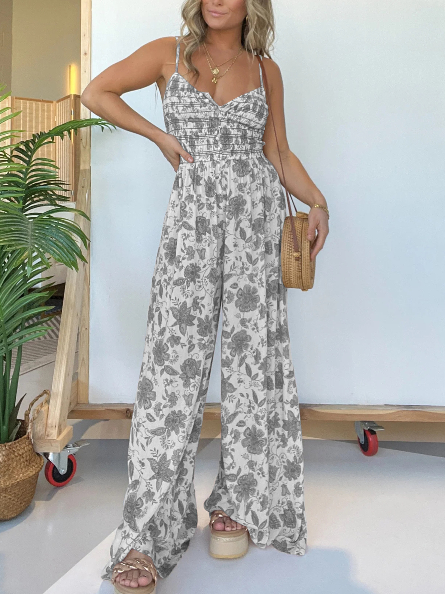 Women's Daily Vacation Ditsy Floral Full Length Printing Pocket Jumpsuits display picture 7