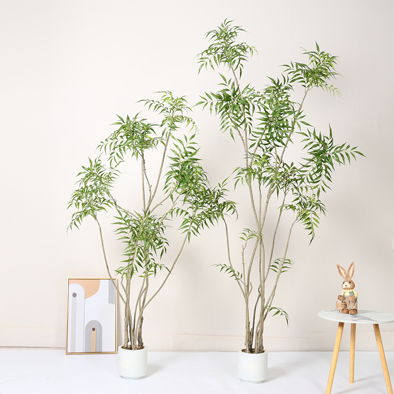 Diez méritos de simulación, plantas falsas, decoración de interiores y salas de estar, plantas en macetas de piso a techo, plantas verdes falsas, ventanas, hojas de bambú, bambú Nantian