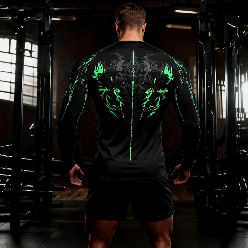 Breathedivinity Dark Style Skull Print Men's Fitness Long-Sleeved Sports Elastic Quick-Drying Cycling T-Shirt Breathedivinity Dark Style Skull Print Men's Fitness Long-Sleeved Sports Elastic Quick-Drying Cycling T-Shirt