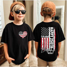 美国 250 周年纪念儿童T恤 国旗爱心印花男女童休闲短袖60314-6