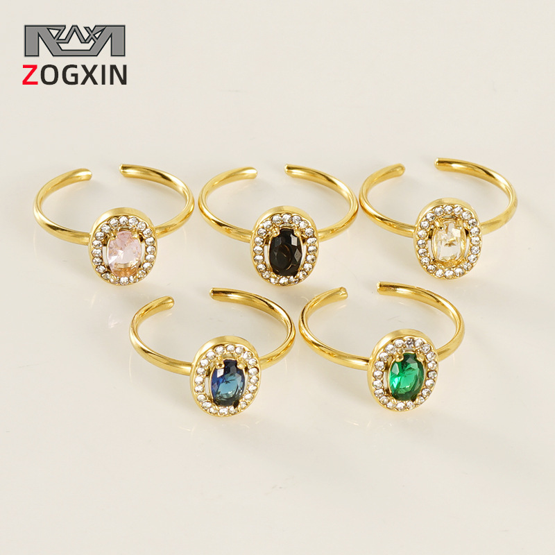 Transfronterizo europeo y americano estilo ins anillo abierto 18K de acero inoxidable de doble capa de diamante anillo de acero de titanio anillo de luz ajustable de lujo para las mujeres