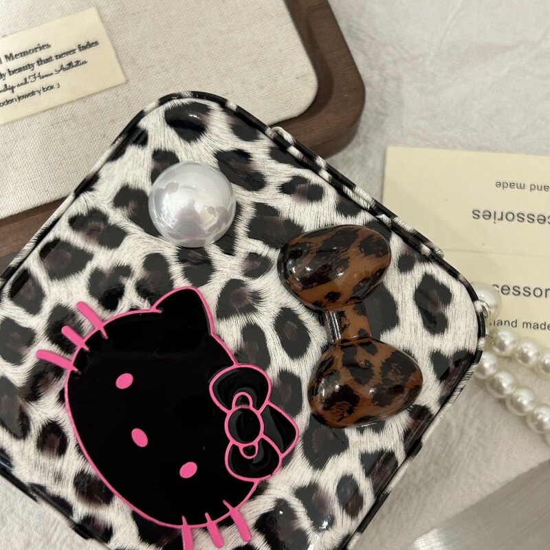 韓国式新型かわいいkitty豹紋アクセサリーケースins風網赤防塵層別収納ケース携帯ギャル|undefined