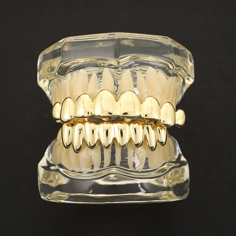 Хип-хоп брекеты нерегулярные восемь зубных брекетов Grillz подходит для мужчин и женщин глянцевые позолоченные зубные аксессуары реквизит